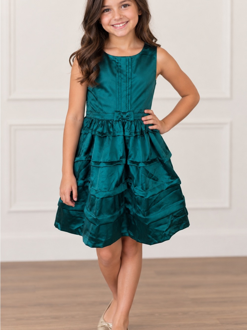 Gymboree Emerald Green Satin Tiered Ruffle Party Dress for Girls